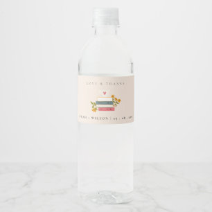 Etiqueta Para Botella De Agua Lindo Stacked Storybooks Floral Dusky Blush Boda