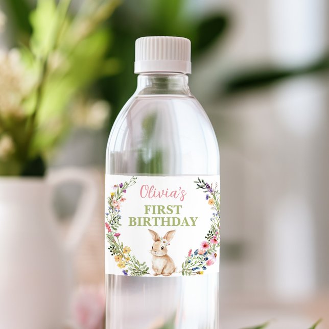 Etiqueta Para Botella De Agua Little Bunny Wildflower Birday Party (Subido por el creador)