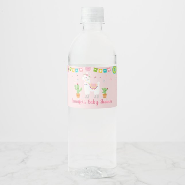 Etiqueta Para Botella De Agua Llama Fiesta Cactus Baby Shower (Anverso)