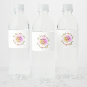 Etiqueta Para Botella De Agua Lluvia de Boda Floral Acuarela Rosa