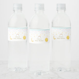 Etiqueta Para Botella De Agua Lluvia de Sol Luna Estrellas Arco Iris Baby Shower
