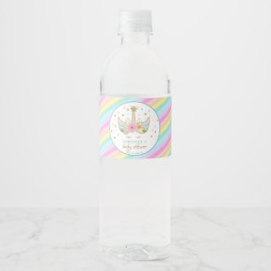 Etiqueta Para Botella De Agua Lluvia de Unicornio Estrella Brillo Dorado Teal Ba