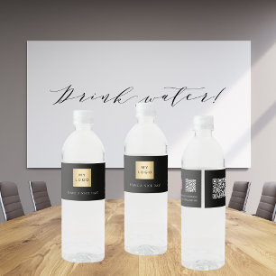 Etiqueta Para Botella De Agua Logo de negocios en blanco negro Código QR Instagr