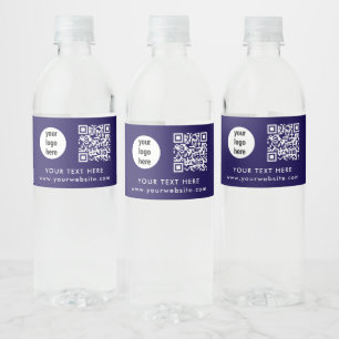 Etiqueta Para Botella De Agua Logotipo de negocio Código QR Texto Sitio web Azul