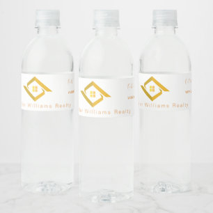 Etiqueta Para Botella De Agua Logotipo personalizado blanco y dorado de bienes r