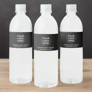 Etiqueta Para Botella De Agua Logotipo y texto en blanco y negro l Empresa promo