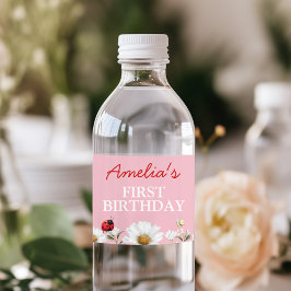 Etiqueta Para Botella De Agua Love Bug Ladybug Daisy Floral Birthday Party