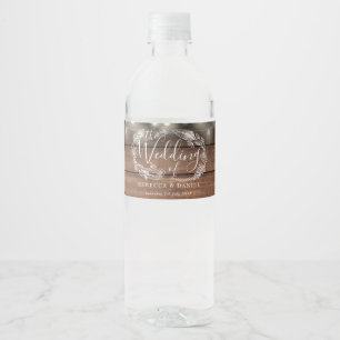 Etiqueta Para Botella De Agua Luces de Cadena Florales Rústicas Madera Boda