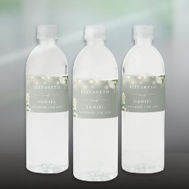 Etiqueta Para Botella De Agua Luces de cadena Verdor Floral Sage Green Boda