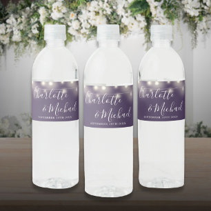 Etiqueta Para Botella De Agua Luces de Cuerda de Letras de Firma Morado Boda