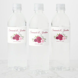 Etiqueta Para Botella De Agua Magenta rosa caliente y Boda de Rosas de Rubor