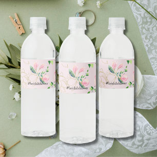 Etiqueta Para Botella De Agua Magnolia rosa elegante acuarela Ducha de novias