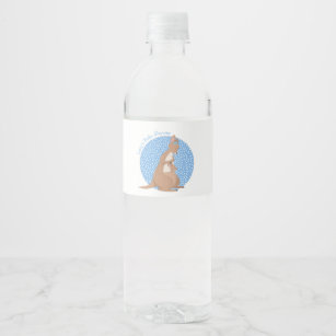 Etiqueta Para Botella De Agua Mamá canguro y bebé Joey Blue Shower
