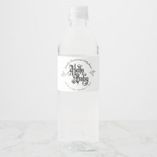 Etiqueta Para Botella De Agua Marco de adorno en espiral gótico Baby Shower Hola