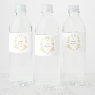 Etiqueta Para Botella De Agua Marco de flores amarillas para bautizo