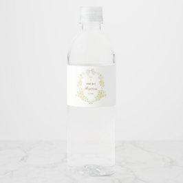 Etiqueta Para Botella De Agua Marco de flores amarillas para bautizo