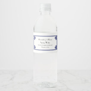 Etiqueta Para Botella De Agua Marco de Nudo de Llave Griega Azul Chic