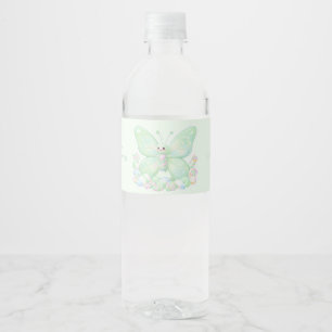 Etiqueta Para Botella De Agua Mariposa Malvavisco Verde Menta para Baby Shower A