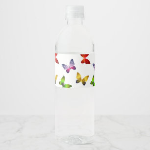 Etiqueta Para Botella De Agua Mariposas Coloridas Brillantes