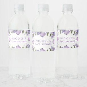 Etiqueta Para Botella De Agua Mariposas Púrpuras Flor de agua