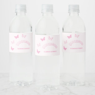 Etiqueta Para Botella De Agua Mariposas rosadas Quinceanera