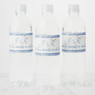 Etiqueta Para Botella De Agua Mármol azul y gris monogramado