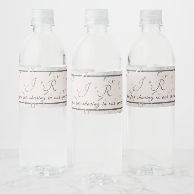 Etiqueta Para Botella De Agua Mármol gris y melocotón monogramado (Botellas)
