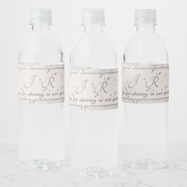 Etiqueta Para Botella De Agua Mármol gris y melocotón monogramado (Botellas)