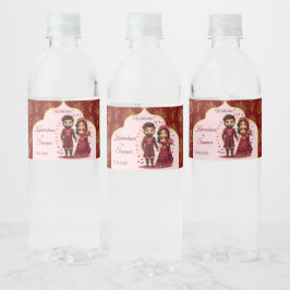 Etiqueta Para Botella De Agua Maroon y boda de pareja de novias india adorable y