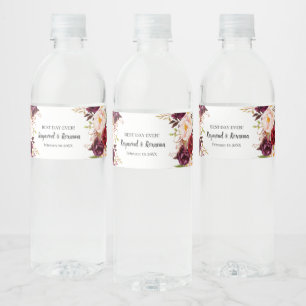 Etiqueta Para Botella De Agua Marsala Flowers Bridal Shower Boda