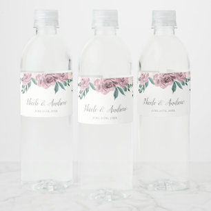 Etiqueta Para Botella De Agua Mauve Watercolor Rosas Boda Floral