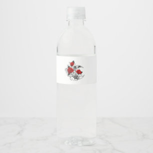 Etiqueta Para Botella De Agua Media luna mecánica con rosas rojas