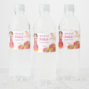 Etiqueta Para Botella De Agua Mehndi lindo paraguas de novia indio