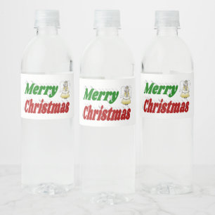 Etiqueta Para Botella De Agua Merry Christmas Angel tipografía verde roja