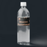 Etiqueta Para Botella De Agua Merry Christmas Stars Black Brown Copper<br><div class="desc">Elegante Feliz Navidad Estrellas de Cobre negro y marrón,  Texto: Feliz Navidad,  puedes cambiar el texto,  Etiqueta de temporada de temporada de la botella de agua estrellada</div>