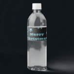 Etiqueta Para Botella De Agua Merry Christmas Stars Black Metallic Blue Look<br><div class="desc">Feliz Navidad Estrellas Black and Metallic Blue Look,  Textos: Feliz Navidad,  puedes cambiar el texto,  Starry Water Bottle Holiday Season Label</div>