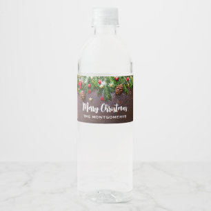 Etiqueta Para Botella De Agua Mesa de Navidades rusos con Navidad de Pino y Niev