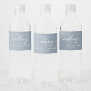 Etiqueta Para Botella De Agua Minimalista Dusty Blue Modern Boda Elegante