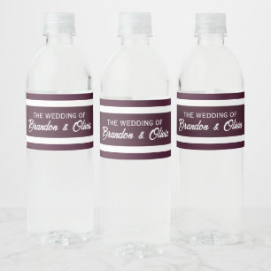 Etiqueta Para Botella De Agua minimalista Elegante Ciruela Morado y Blanco Rayas