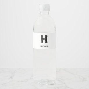ETIQUETA PARA BOTELLA DE AGUA MINIMALISTA NEGRA MONOGRAMA DE UNA LETRA NOMBRE BL