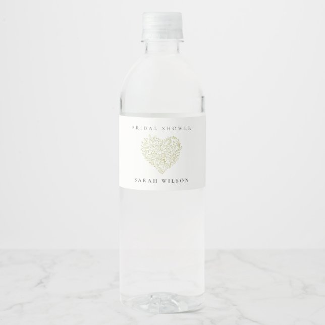 Etiqueta Para Botella De Agua Minimalista Verde Oscuro Floral Corazón Despedida  (Anverso)