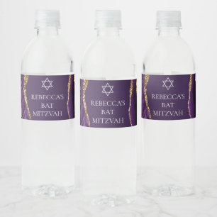 Etiqueta Para Botella De Agua Moda Agate Purple Gold Bat Mitzvah Fiesta