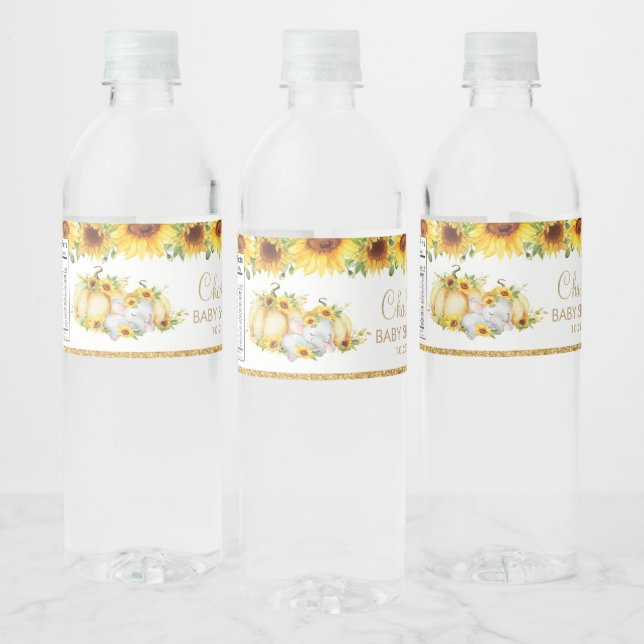Etiqueta Para Botella De Agua Moda Girasol Calabaza Elefante Baby Shower Favor (Botellas)