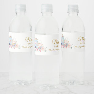 Etiqueta Para Botella De Agua Moda Rubor Floral High Tea Fiesta Chica Baby Showe