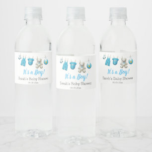 Etiqueta Para Botella De Agua Modern Cute Blue Boy Baby Shower