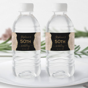 Etiqueta Para Botella De Agua Moderno Agate de Oro de Marfil Oscuro 50 cumpleaño