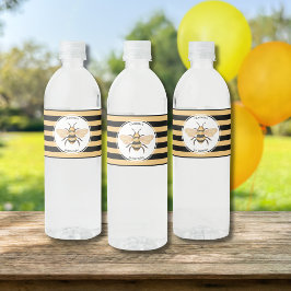 Etiqueta Para Botella De Agua Moderno Black Yellow Stripes Bee Birthday Party