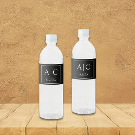 Etiqueta Para Botella De Agua Moderno Boda de monograma negro clásico