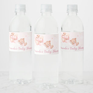 Etiqueta Para Botella De Agua Moderno Cute Boho Teddy Bear Balloon Baby Shower