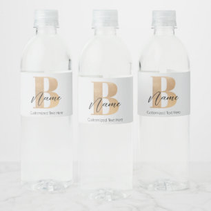 Etiqueta Para Botella De Agua Moderno Monogramado Inicial B & Name Personalizado